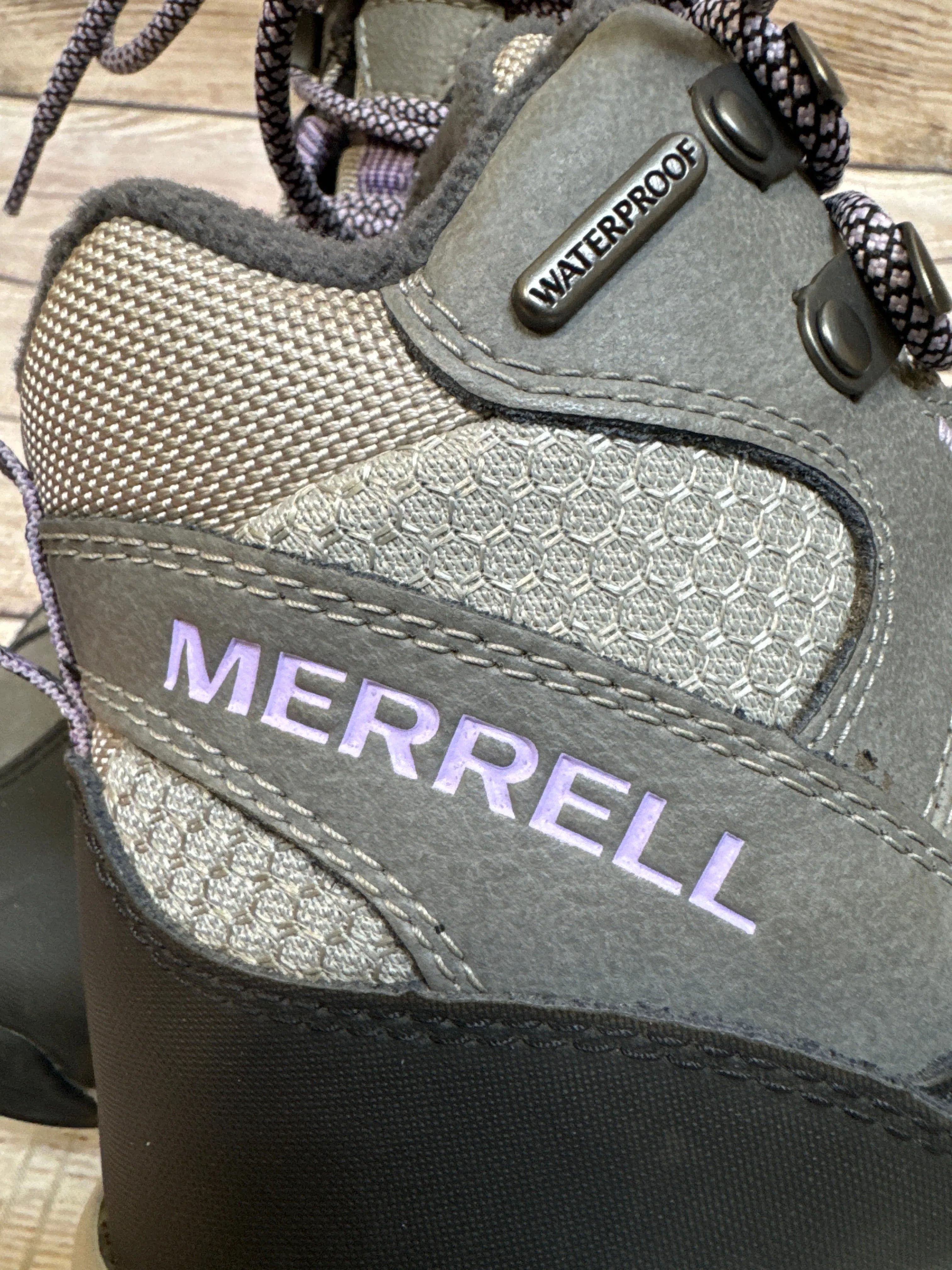 Boots Hiking By Merrell In Grey & Purple, Size: 7