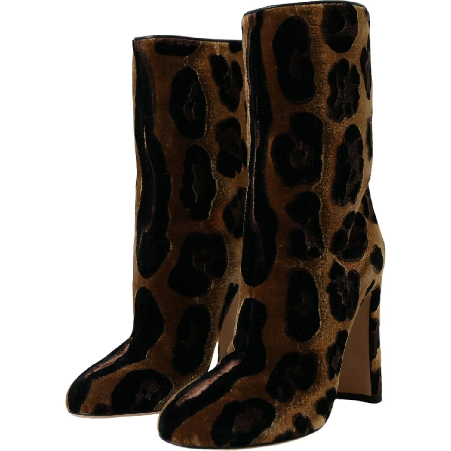 Dolce & Gabbana Brown Giraffe Leather Mid Calf Boots Shoes