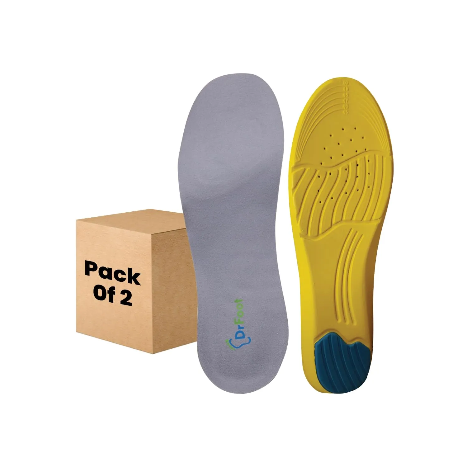 Dr Foot Gel Insoles Pair | For Walking, Running Shoes | All Day Comfort Shoe Inserts With Dual Gel Technology | Ideal Full-Length Sole For Every Shoe | For Both Men & Women - 1 Pair (Free) (Pack of 2)