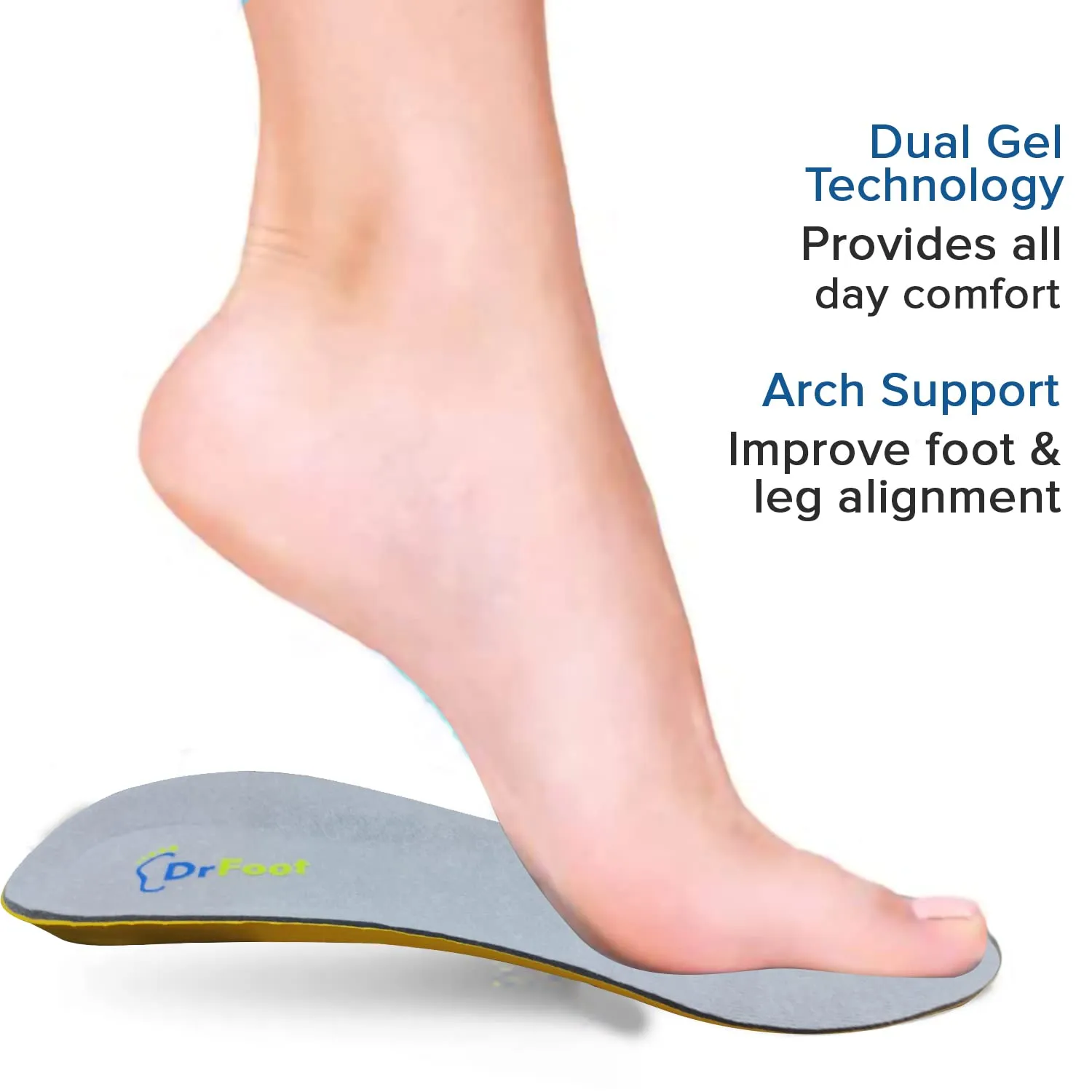 Dr Foot Gel Insoles Pair | For Walking, Running, Sports Shoes | All Day Comfort Shoe Inserts With Dual Gel Technology | Ideal Full-Length Sole For Every Shoe For Unisex- 1 Pair (Size - L) (Pack of 2)