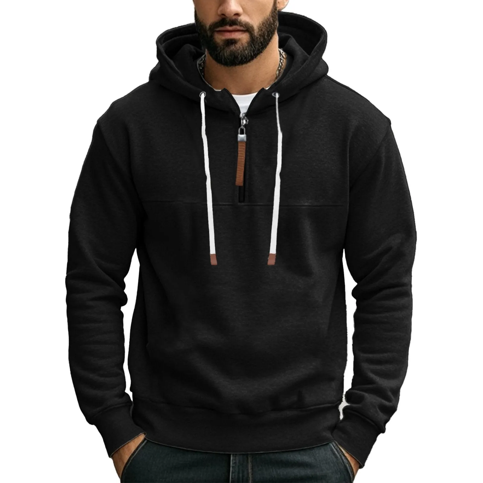 Men's Solid Color Zipper Hooded Sweatshirt 71735664Y