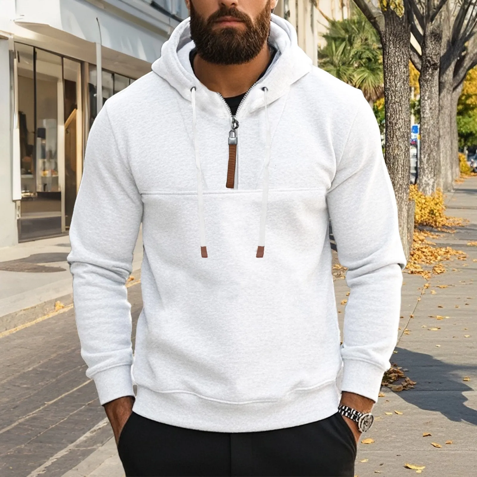 Men's Solid Color Zipper Hooded Sweatshirt 71735664Y