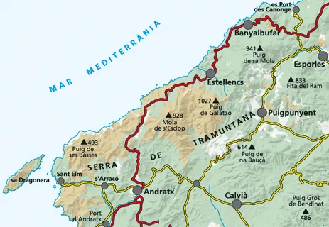 Tramuntana South Mountain Map in Mallorca