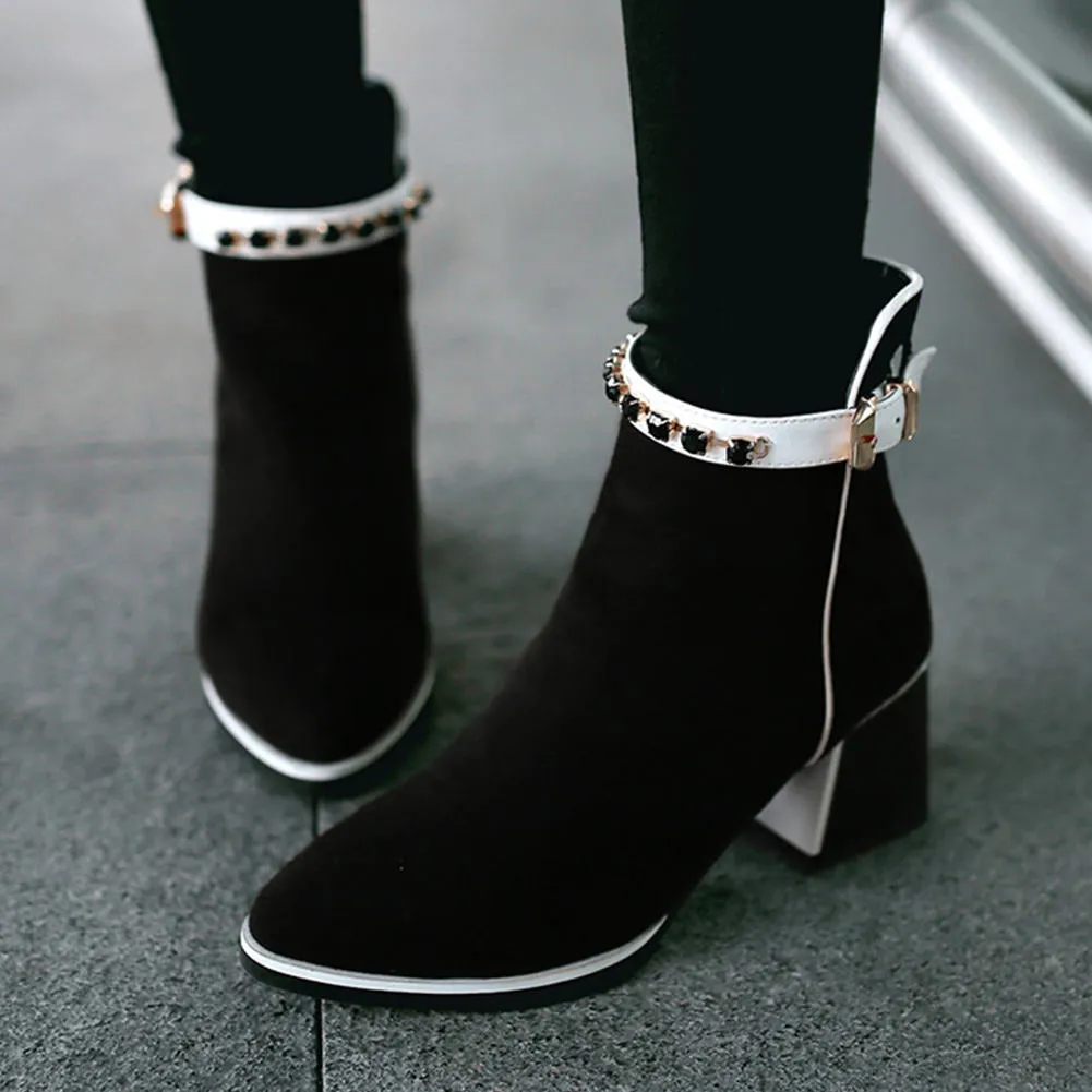 Western Square High Heels Winter Ankle Boots