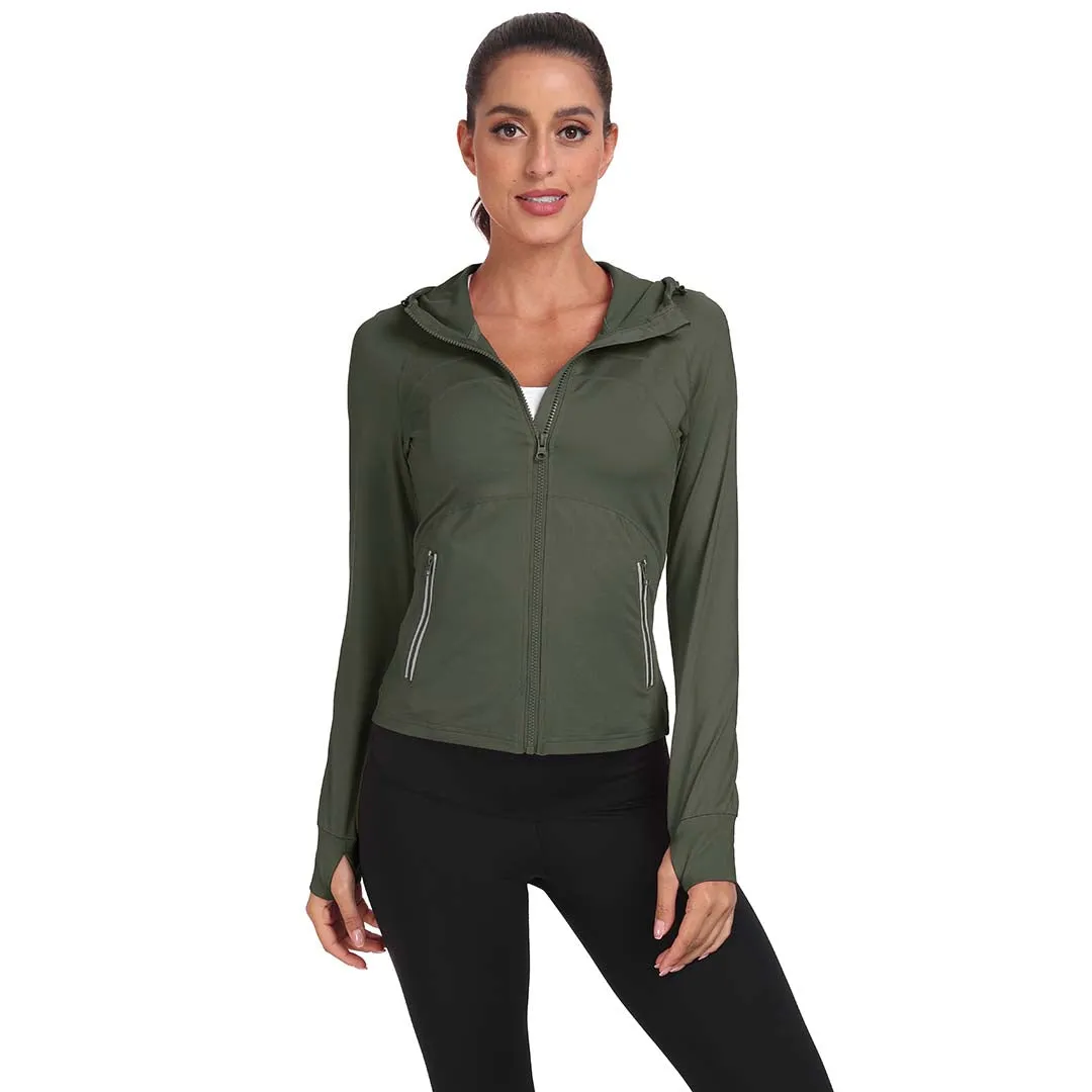 Women's Hooded Fleece Stretch Top Pocket Sweatshirt