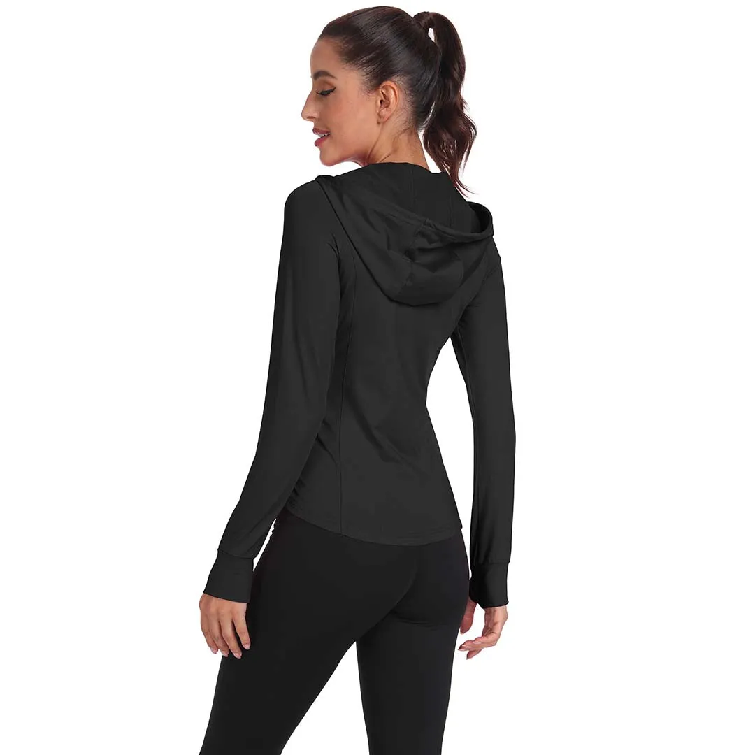 Women's Hooded Fleece Stretch Top Pocket Sweatshirt