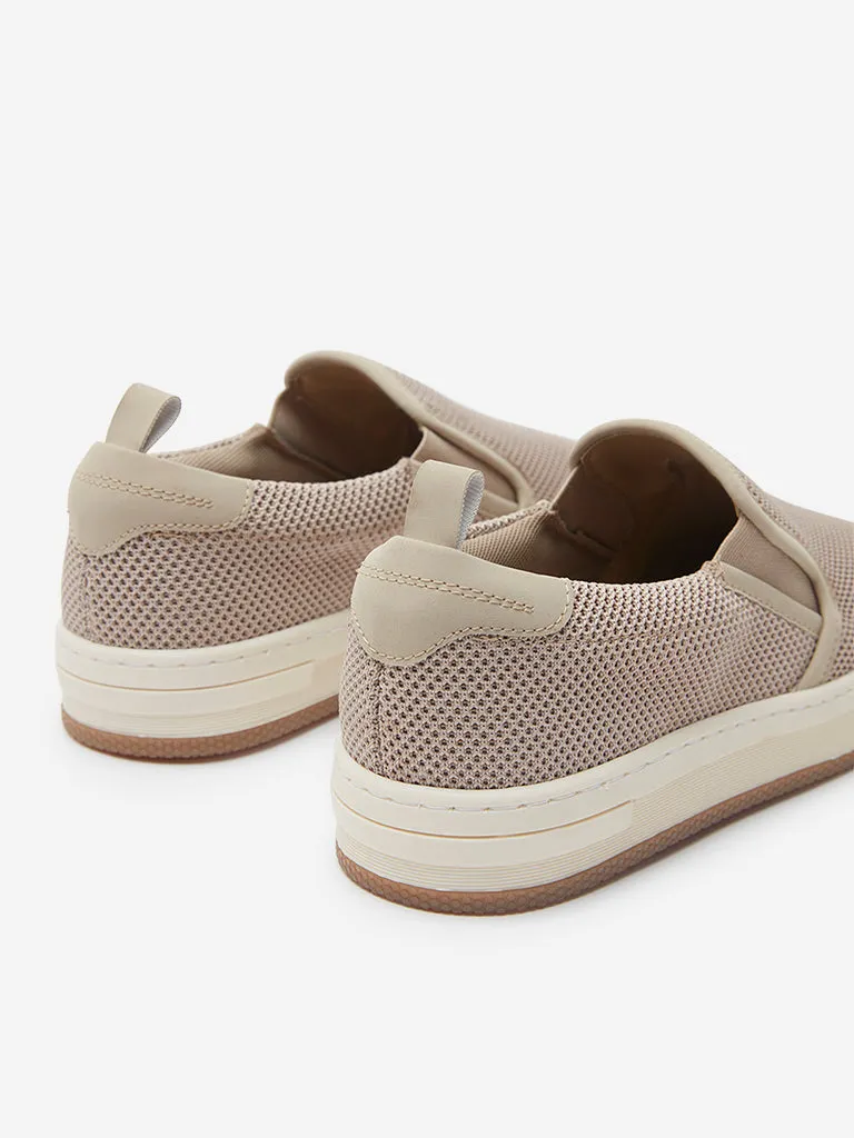 Yellow Beige Knitted Slip-On Shoes